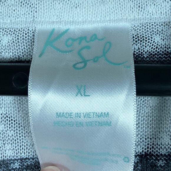 Kona Sol Womens Shirt White Black Sheer Beach Cover Up Drawstring Waist XL - Picture 6 of 12